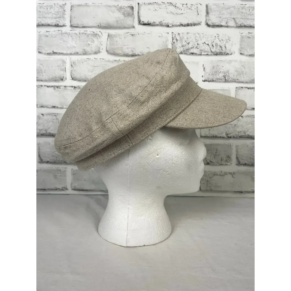 Gigi Pip Linen Baker Boy Hat Size 57 Beige Newsboy Cabbie Cap Fisherman